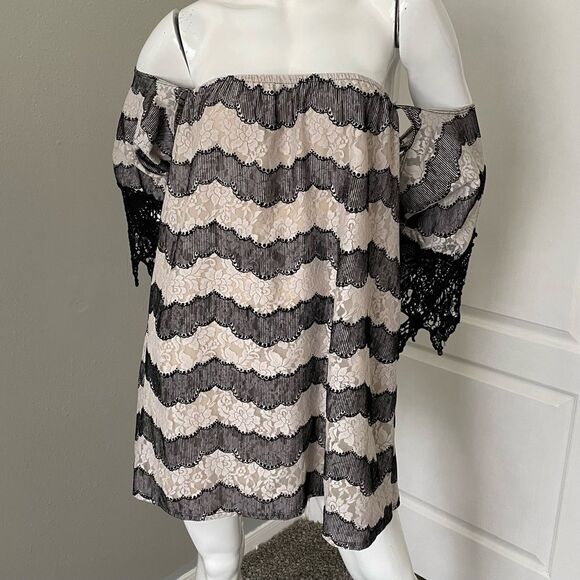 VaVa By Joy Han Rochelle Black/Gray/Tan Off The Shoulder Dress Women’s Sz L - Picture 1 of 14